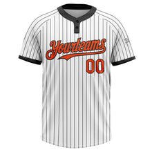 Load image into Gallery viewer, Custom White Black Pinstripe Orange Two-Button Unisex Softball Jersey