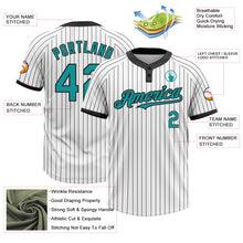 Load image into Gallery viewer, Custom White Black Pinstripe Teal Two-Button Unisex Softball Jersey
