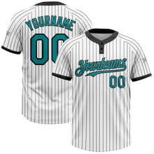 Load image into Gallery viewer, Custom White Black Pinstripe Teal Two-Button Unisex Softball Jersey