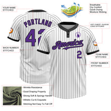Load image into Gallery viewer, Custom White Black Pinstripe Purple Two-Button Unisex Softball Jersey