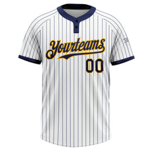 Load image into Gallery viewer, Custom White Navy Pinstripe Gold Two-Button Unisex Softball Jersey
