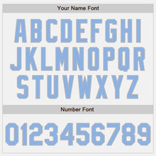 Load image into Gallery viewer, Custom White Navy Pinstripe Light Blue-Gray Two-Button Unisex Softball Jersey