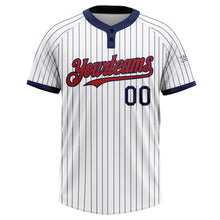 Load image into Gallery viewer, Custom White Navy Pinstripe Red Two-Button Unisex Softball Jersey