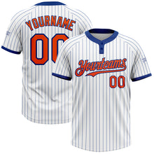 Load image into Gallery viewer, Custom White Royal Pinstripe Orange Two-Button Unisex Softball Jersey