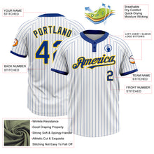 Load image into Gallery viewer, Custom White Royal Pinstripe Yellow Two-Button Unisex Softball Jersey