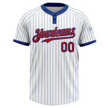 Load image into Gallery viewer, Custom White Royal Pinstripe Red Two-Button Unisex Softball Jersey