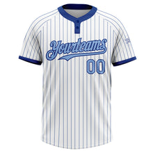 Load image into Gallery viewer, Custom White Royal Pinstripe Light Blue Two-Button Unisex Softball Jersey
