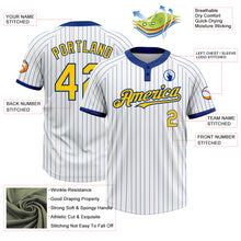 Load image into Gallery viewer, Custom White Royal Pinstripe Yellow Two-Button Unisex Softball Jersey