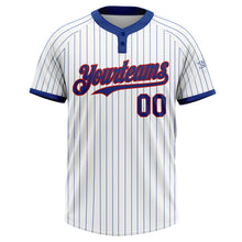 Load image into Gallery viewer, Custom White Royal Pinstripe Red Two-Button Unisex Softball Jersey