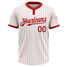 Load image into Gallery viewer, Custom White Red Pinstripe Red Two-Button Unisex Softball Jersey