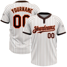 Load image into Gallery viewer, Custom White Brown Pinstripe Orange Two-Button Unisex Softball Jersey