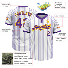 Load image into Gallery viewer, Custom White Purple Pinstripe Gold Two-Button Unisex Softball Jersey