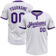 Load image into Gallery viewer, Custom White Purple Pinstripe Gray Two-Button Unisex Softball Jersey