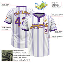 Load image into Gallery viewer, Custom White Purple Pinstripe Old Gold Two-Button Unisex Softball Jersey