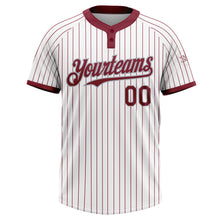 Load image into Gallery viewer, Custom White Crimosn Pinstripe Gray Two-Button Unisex Softball Jersey