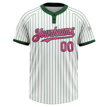 Load image into Gallery viewer, Custom White Green Pinstripe Pink Two-Button Unisex Softball Jersey