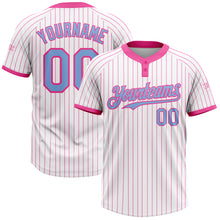 Load image into Gallery viewer, Custom White Pink Pinstripe Light Blue Two-Button Unisex Softball Jersey
