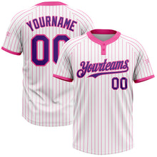 Load image into Gallery viewer, Custom White Pink Pinstripe Purple Two-Button Unisex Softball Jersey