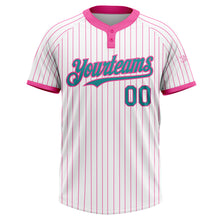 Load image into Gallery viewer, Custom White Pink Pinstripe Teal Two-Button Unisex Softball Jersey