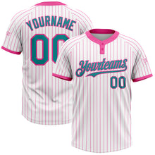 Load image into Gallery viewer, Custom White Pink Pinstripe Teal Two-Button Unisex Softball Jersey