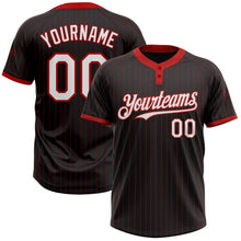 Load image into Gallery viewer, Custom Black Red Pinstripe White Two-Button Unisex Softball Jersey