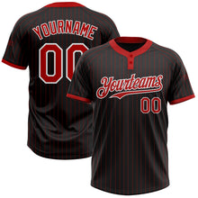 Load image into Gallery viewer, Custom Black Red Pinstripe White Two-Button Unisex Softball Jersey