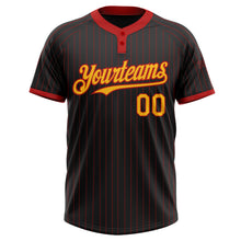 Load image into Gallery viewer, Custom Black Red Pinstripe Gold Two-Button Unisex Softball Jersey