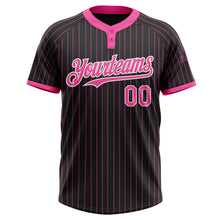 Load image into Gallery viewer, Custom Black Pink Pinstripe White Two-Button Unisex Softball Jersey