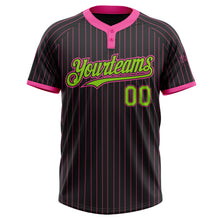 Load image into Gallery viewer, Custom Black Pink Pinstripe Neon Green Two-Button Unisex Softball Jersey