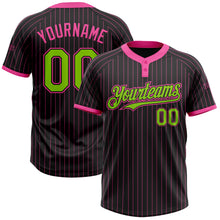 Load image into Gallery viewer, Custom Black Pink Pinstripe Neon Green Two-Button Unisex Softball Jersey