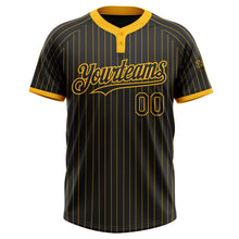 Load image into Gallery viewer, Custom Black Gold Pinstripe Gold Two-Button Unisex Softball Jersey