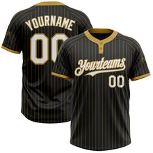 Load image into Gallery viewer, Custom Black Old Gold Pinstripe White Two-Button Unisex Softball Jersey