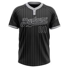 Load image into Gallery viewer, Custom Black Gray Pinstripe Gray Two-Button Unisex Softball Jersey