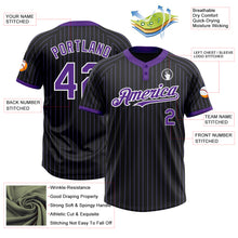 Load image into Gallery viewer, Custom Black Purple Pinstripe White Two-Button Unisex Softball Jersey