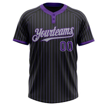 Load image into Gallery viewer, Custom Black Purple Pinstripe Gray Two-Button Unisex Softball Jersey