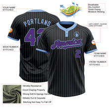 Load image into Gallery viewer, Custom Black Light Blue Pinstripe Purple Two-Button Unisex Softball Jersey