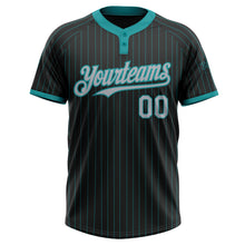 Load image into Gallery viewer, Custom Black Teal Pinstripe Gray Two-Button Unisex Softball Jersey
