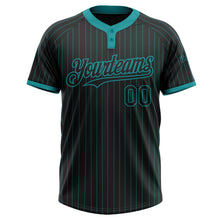 Load image into Gallery viewer, Custom Black Teal Pinstripe Teal Two-Button Unisex Softball Jersey
