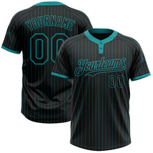 Load image into Gallery viewer, Custom Black Teal Pinstripe Teal Two-Button Unisex Softball Jersey