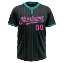 Load image into Gallery viewer, Custom Black Teal Pinstripe Pink Two-Button Unisex Softball Jersey