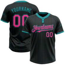 Load image into Gallery viewer, Custom Black Teal Pinstripe Pink Two-Button Unisex Softball Jersey