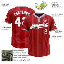 Load image into Gallery viewer, Custom Red Gray Pinstripe White Two-Button Unisex Softball Jersey