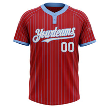 Load image into Gallery viewer, Custom Red Light Blue Pinstripe White Two-Button Unisex Softball Jersey