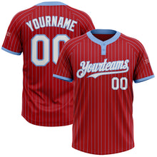 Load image into Gallery viewer, Custom Red Light Blue Pinstripe White Two-Button Unisex Softball Jersey