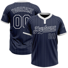 Load image into Gallery viewer, Custom Navy White Pinstripe White Two-Button Unisex Softball Jersey
