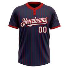 Load image into Gallery viewer, Custom Navy Red Pinstripe White Two-Button Unisex Softball Jersey