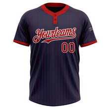 Load image into Gallery viewer, Custom Navy Red Pinstripe White Two-Button Unisex Softball Jersey