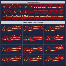 Load image into Gallery viewer, Custom Navy Red Pinstripe Vintage USA Flag Two-Button Unisex Softball Jersey