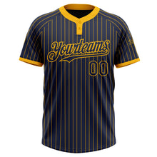 Load image into Gallery viewer, Custom Navy Gold Pinstripe Gold Two-Button Unisex Softball Jersey
