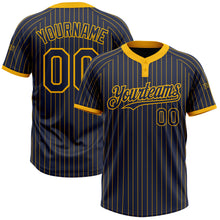 Load image into Gallery viewer, Custom Navy Gold Pinstripe Gold Two-Button Unisex Softball Jersey